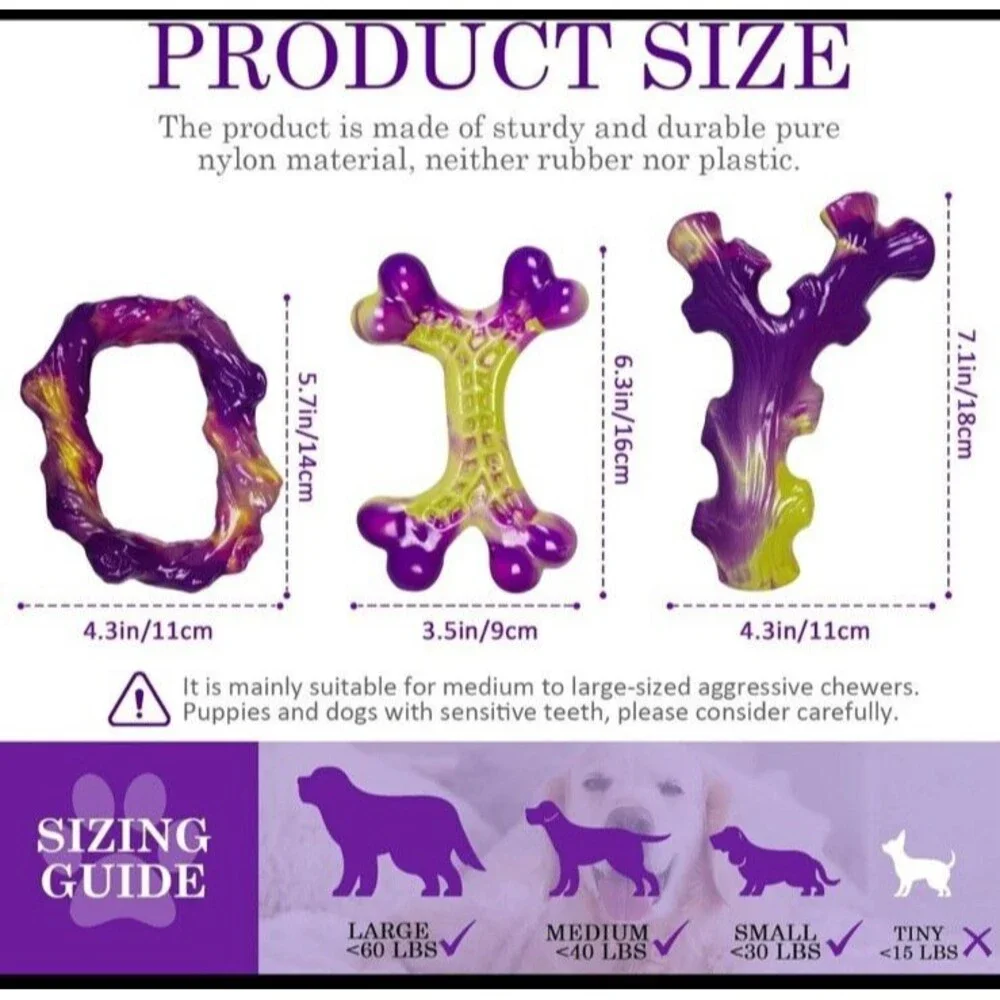 Frienhund Tough Dog Toys for Aggressive Chewers 3 Pack, Indestructible Dog Toy
